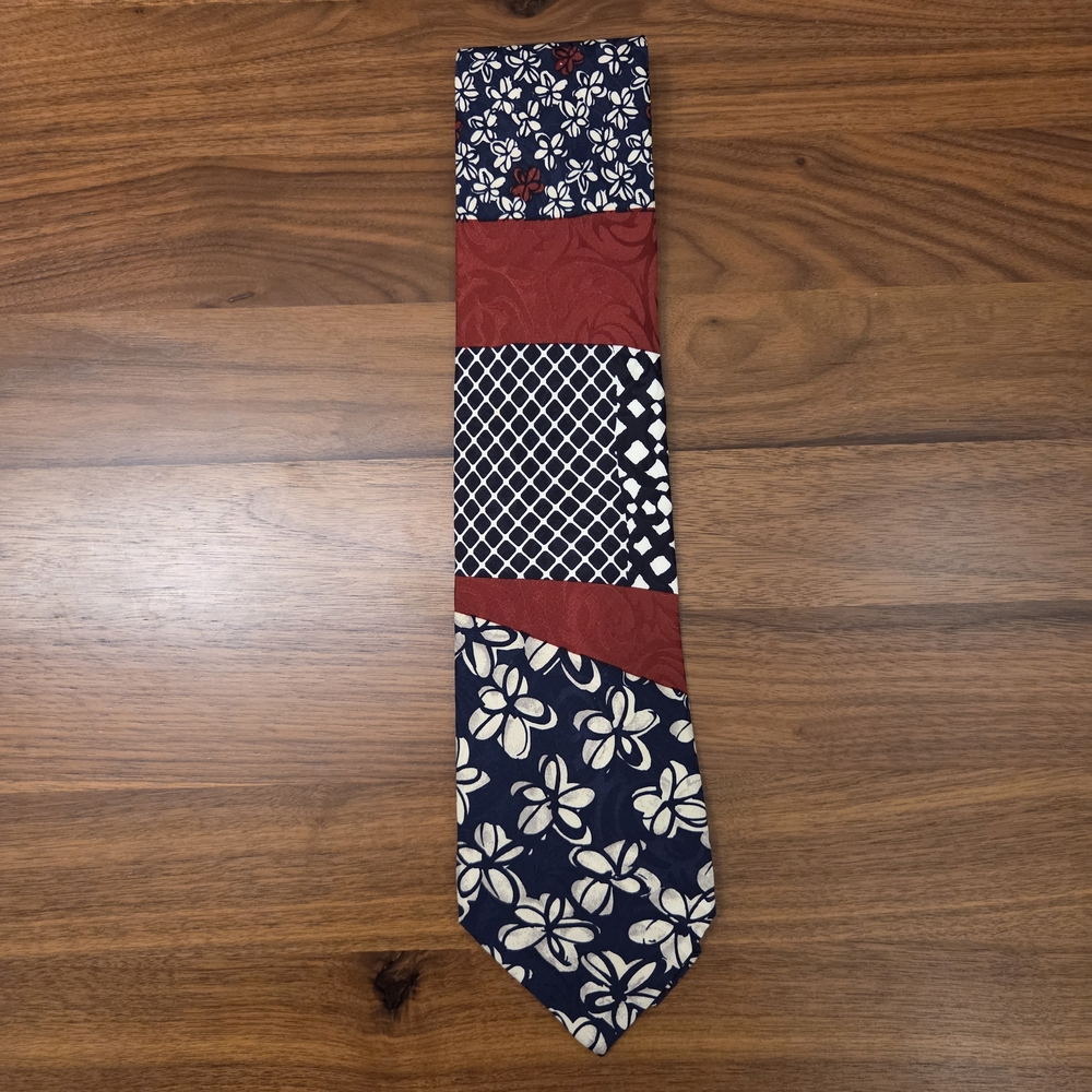 Barcelino Made in Italy 100% Silk Patchwork Floral & Geometric Tie